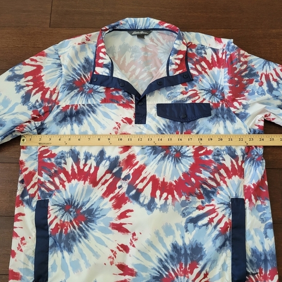 Eddie Bauer Men's Tie Dye Fireworks Pullover Windbreaker Size L Red White Blue - Picture 6 of 8